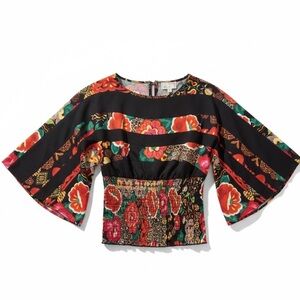 Alberto Makali Vibrant Multicolor Floral top blouse boho synched waits
